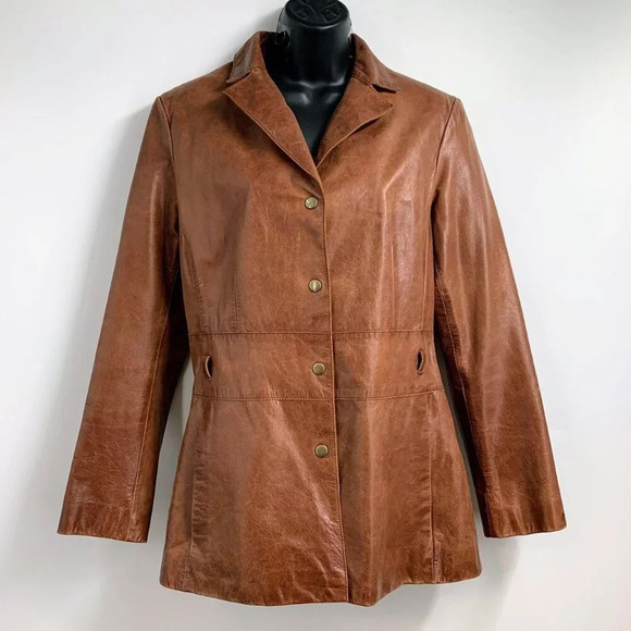 Guess Women's Vintage 100% Genuine Leather 90's Button Up Mid Length Coat Size M - Picture 1 of 11